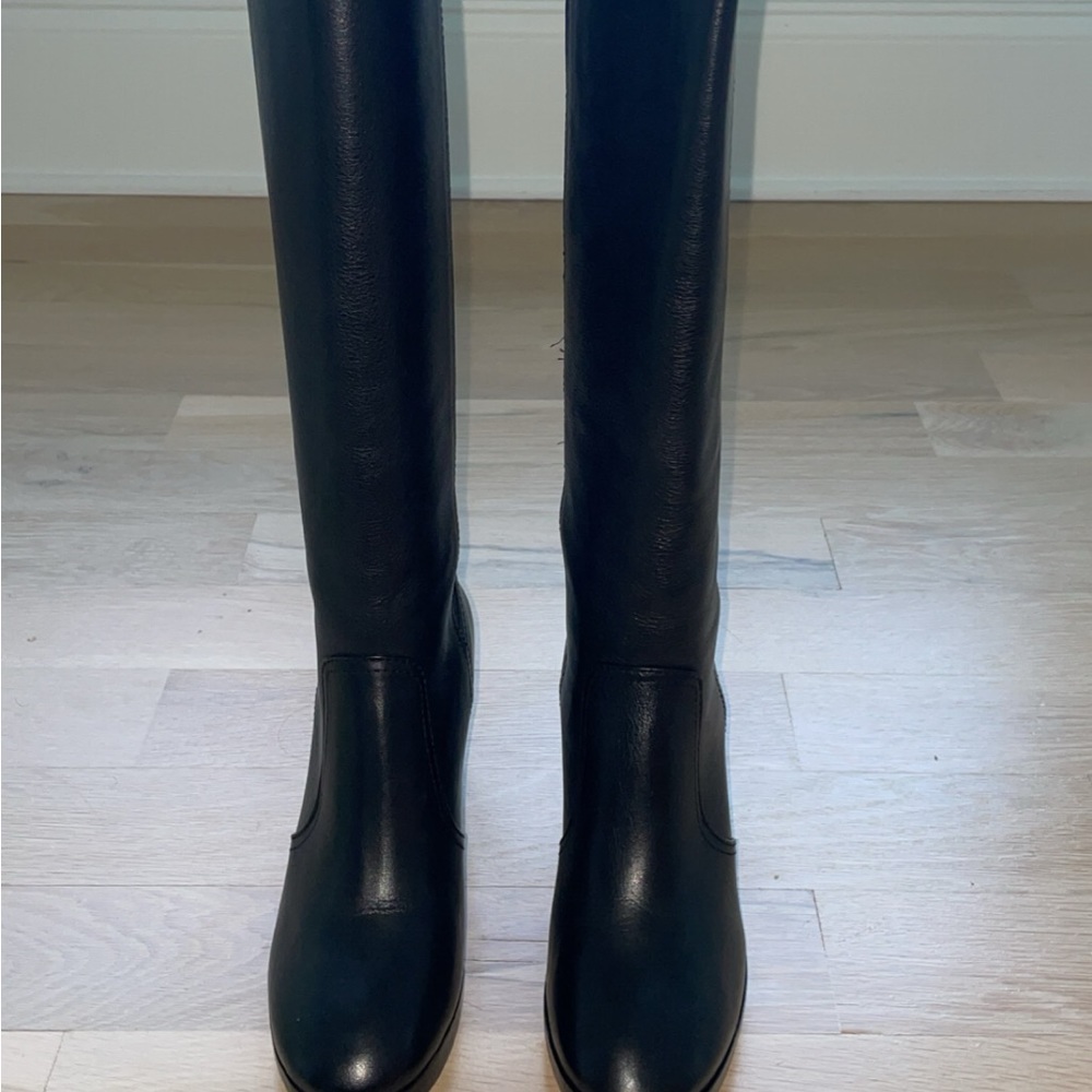 Tory Burch Black Leather Knee-High Heeled Boots